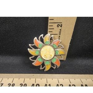 Vintage Southwestern Sun Face Sterling Silver Brooch Pin/Pendant Marked/Tested+